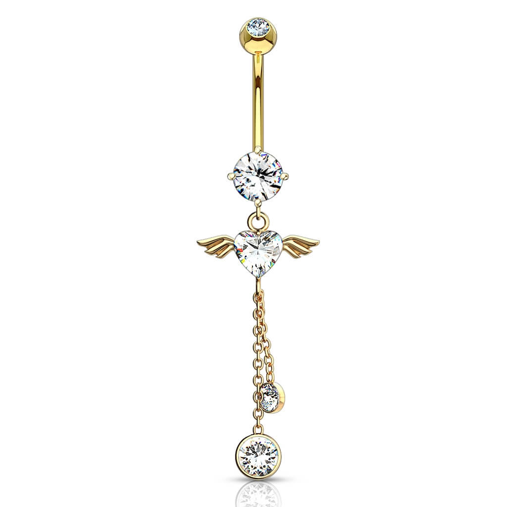 Or 14kt Piercing Nombril Pendentif Ailes d´Ange Zircone