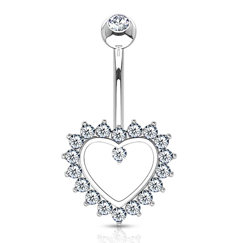 Solid Gold 14 Carat Belly Button Piercing Heart Zirconia