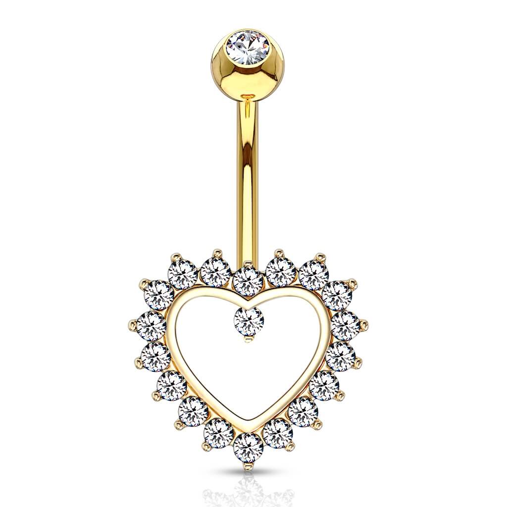 Solid Gold 14 Carat Belly Button Piercing Heart Zirconia