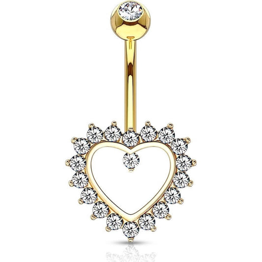 Oro 14 kt Piercing Ombelico Cuore in zirconi 