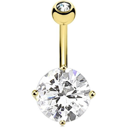 Solid Gold 14 Carat Belly Button Piercing Zirconia Round