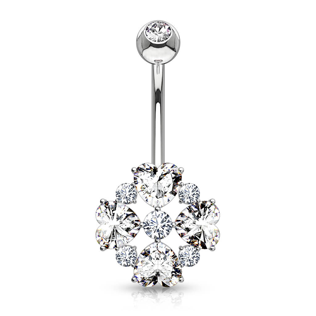 Or 14kt Piercing Nombril Fleur Zircone