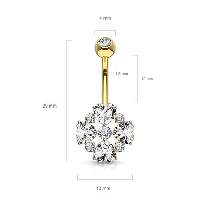 Oro 14 kt Piercing Ombelico Fiore di zirconi 