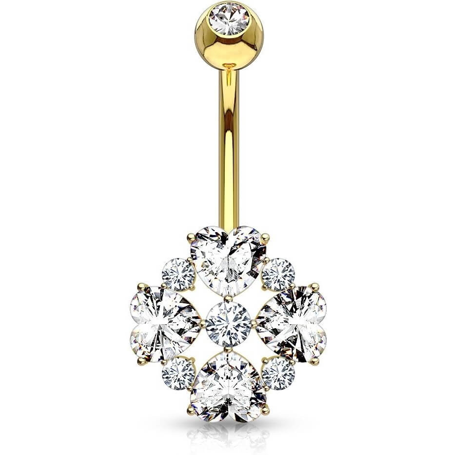 Or 14kt Piercing Nombril Fleur Zircone