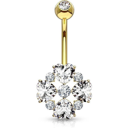 Or 14kt Piercing Nombril Fleur Zircone