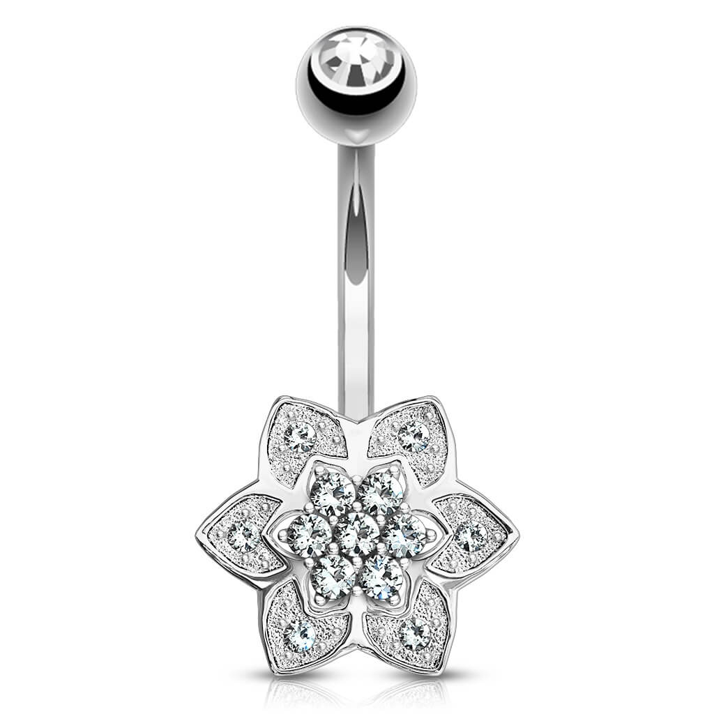 Or 14kt Piercing Nombril Fleur Zircone