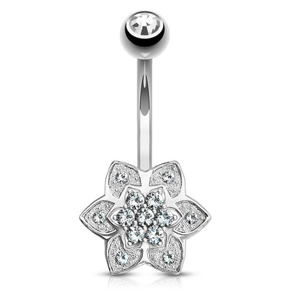 Solid Gold 14 Carat Belly Button Piercing Flower Zirconia