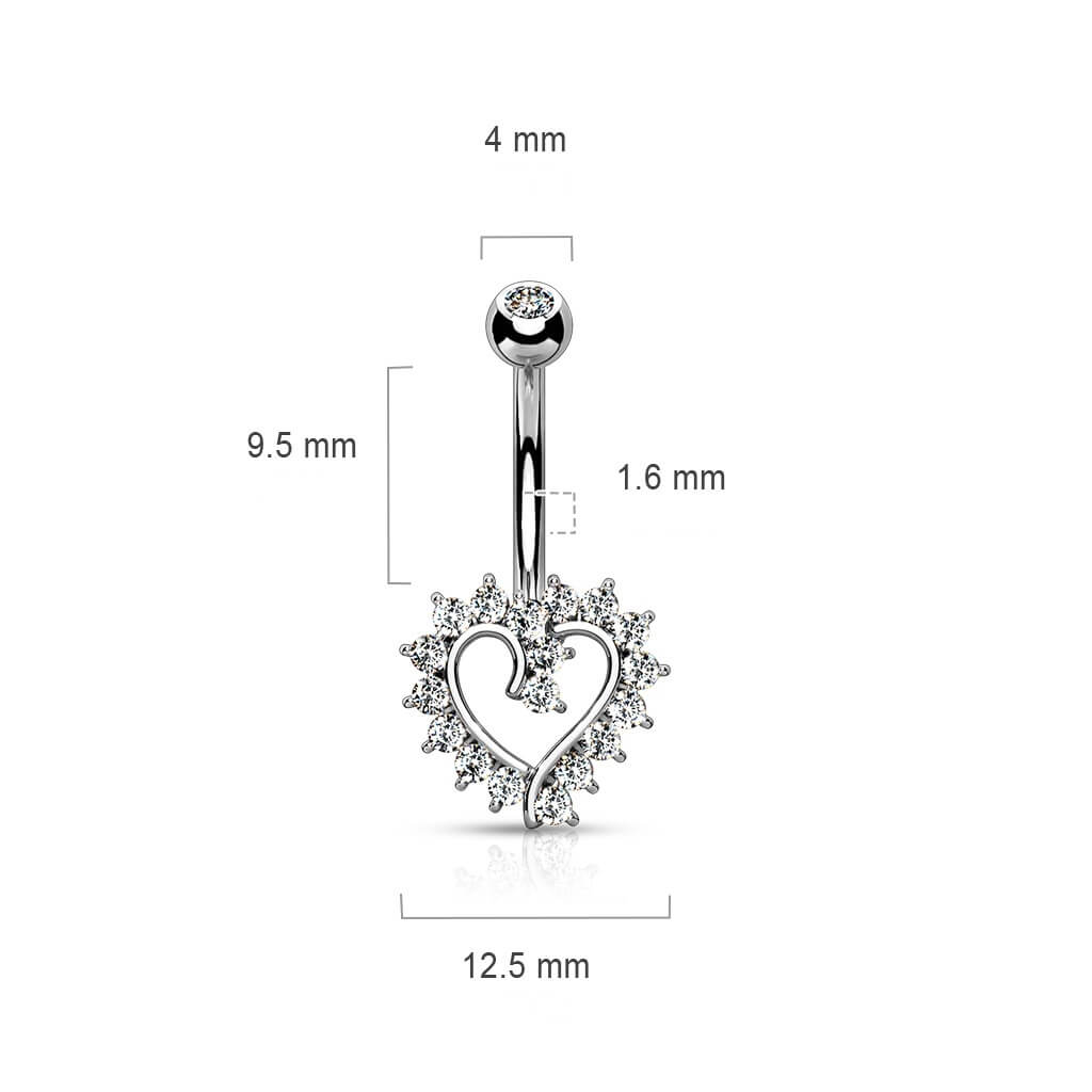 Oro 14 kt Piercing Ombelico Cuore di zirconi 