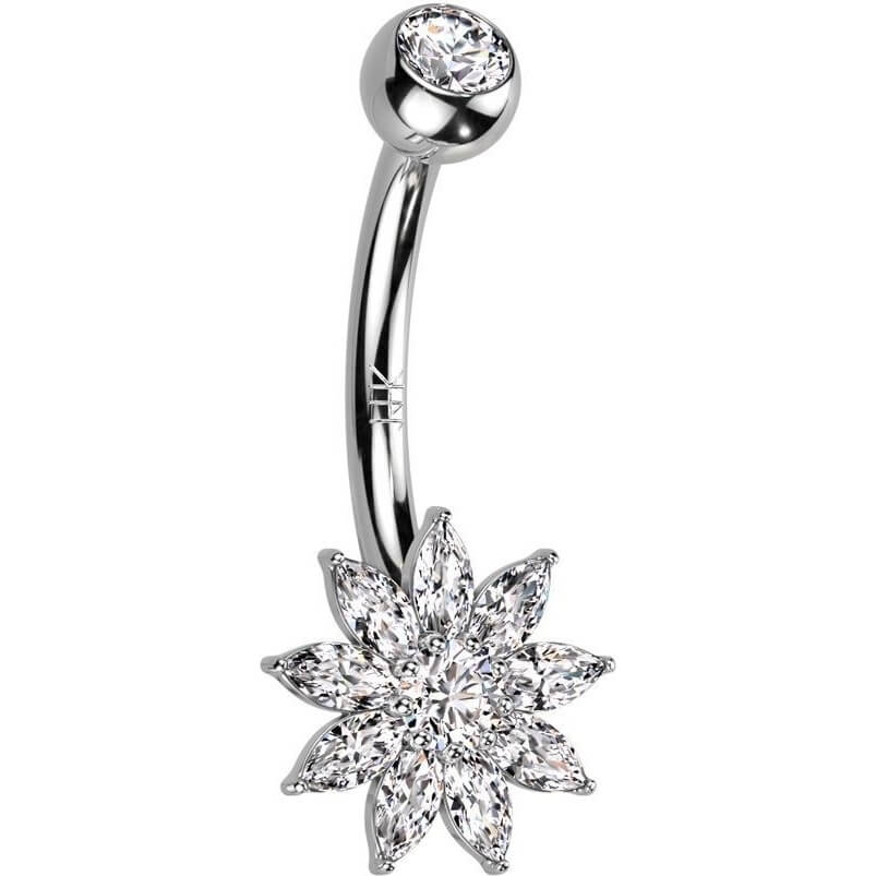 Or 14kt Piercing Nombril Fleur Zircone