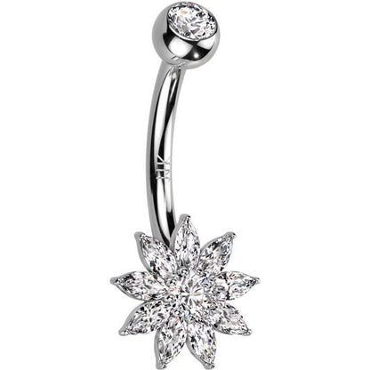 Solid Gold 14 Carat Belly Button Piercing Flower Zirconia