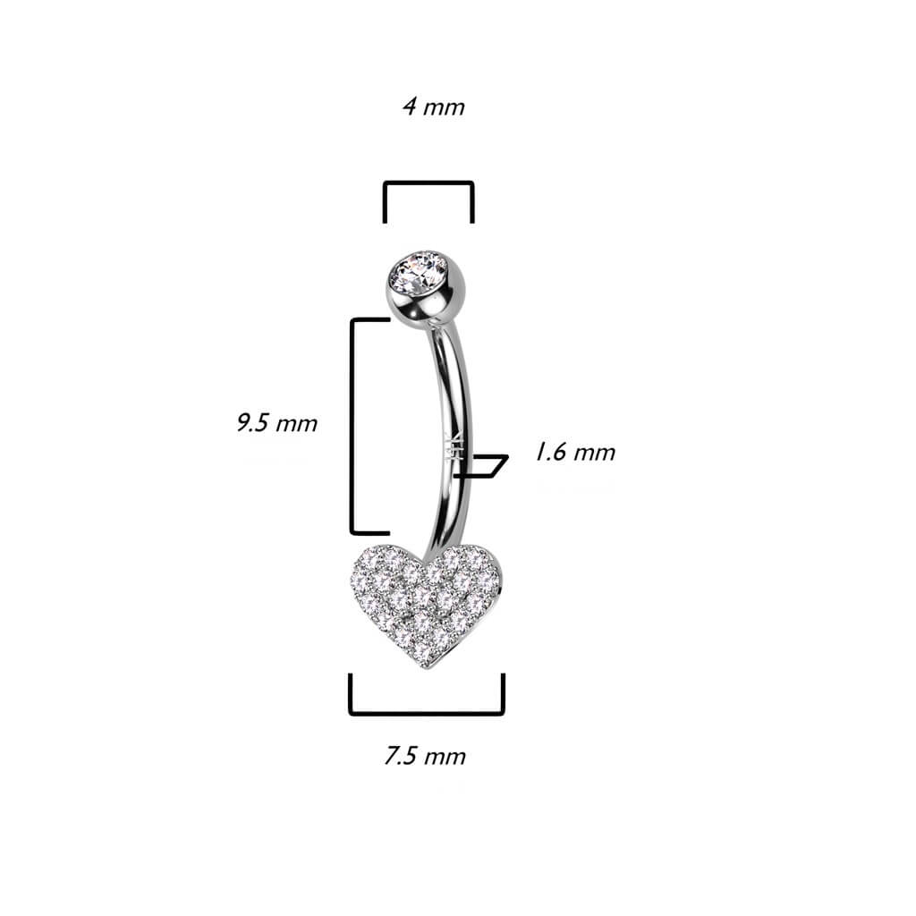 Oro 14 kt Piercing Ombelico Cuore di zirconi