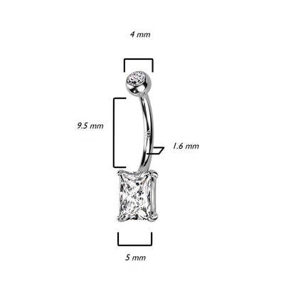 Oro 14 kt Piercing Ombelico Zircone quadrato 