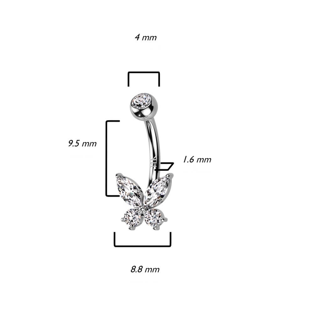 Oro 14 kt Piercing Ombelico Farfalla in Zircone/Opale 