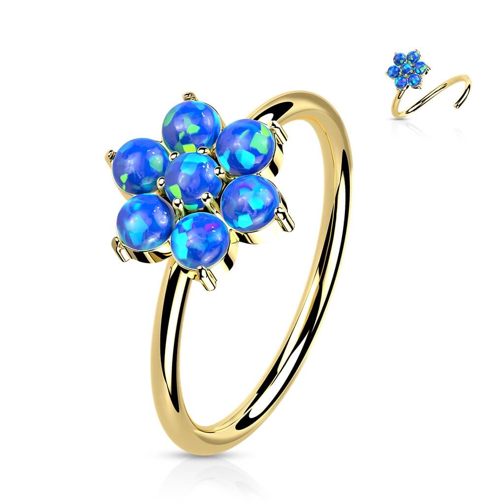 Solid Gold 14 Carat Ring Flower Opal Bendable