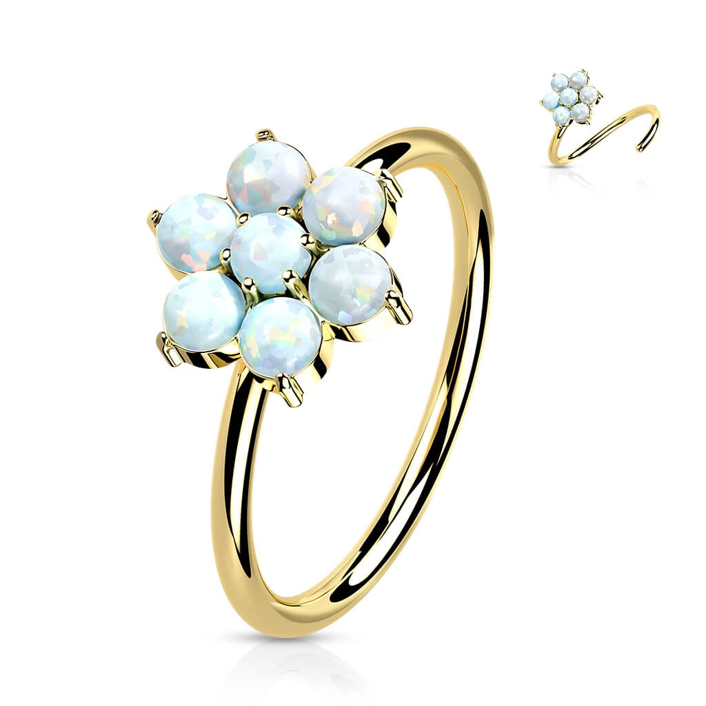 Solid Gold 14 Carat Ring Flower Opal Bendable