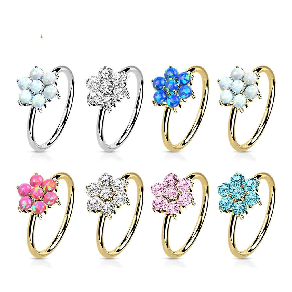 Solid Gold 14 Carat Ring Flower Opal Bendable