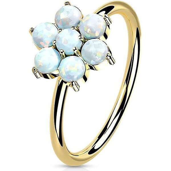 Solid Gold 14 Carat Ring Flower Opal Bendable