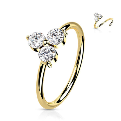 Or 14kt Anneau Fleur Zircone Pliable