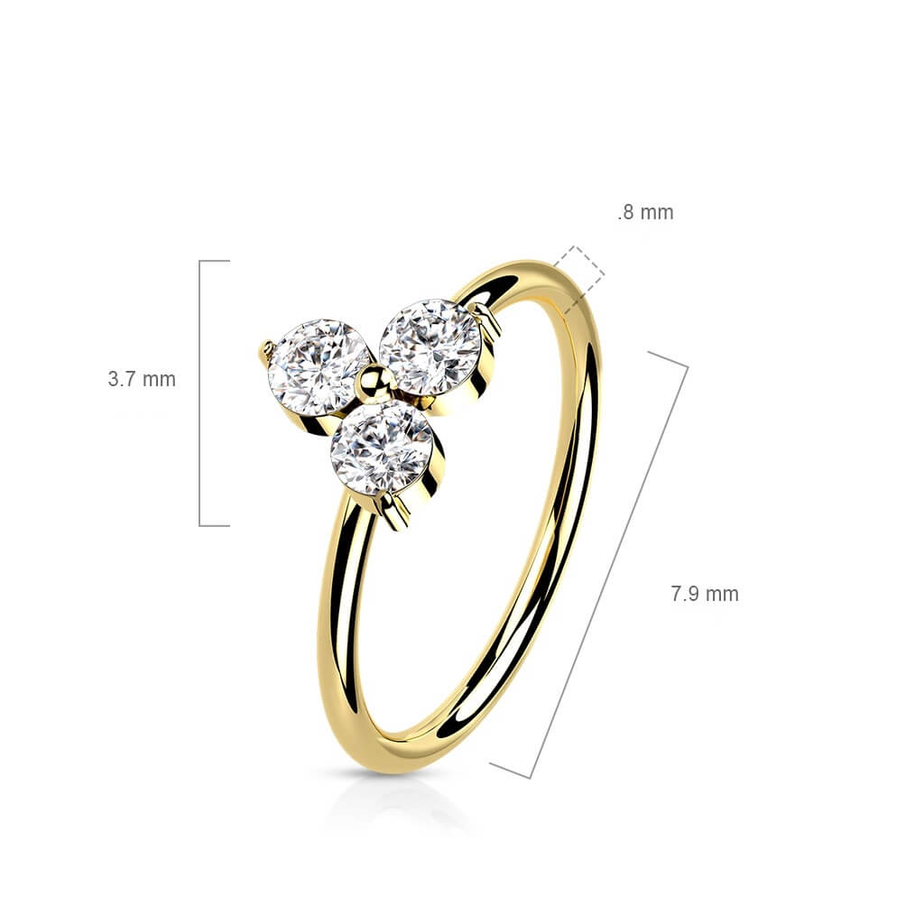 Or 14kt Anneau Fleur Zircone Pliable