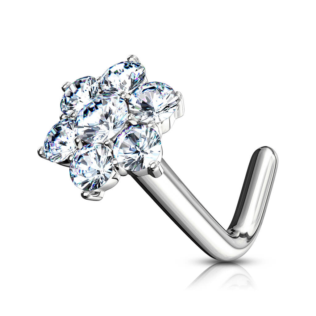 Or 14kt Nez En Forme de L Fleur Zircone