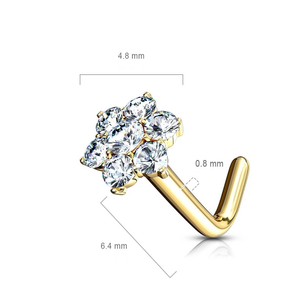 Or 14kt Nez En Forme de L Fleur Zircone