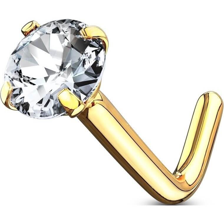 Or 14kt Nez En Forme de L Zircone