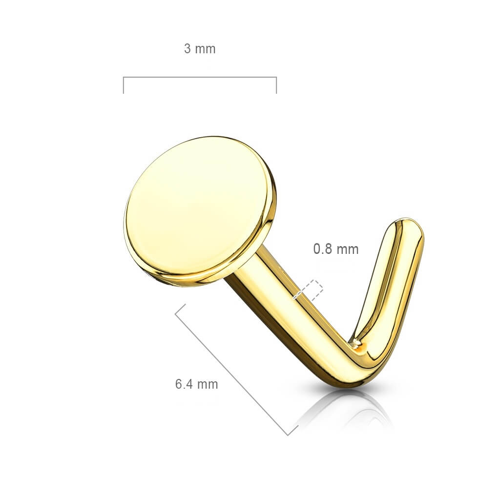 Solid Gold 14 Carat Nose L-Shape Round Flat