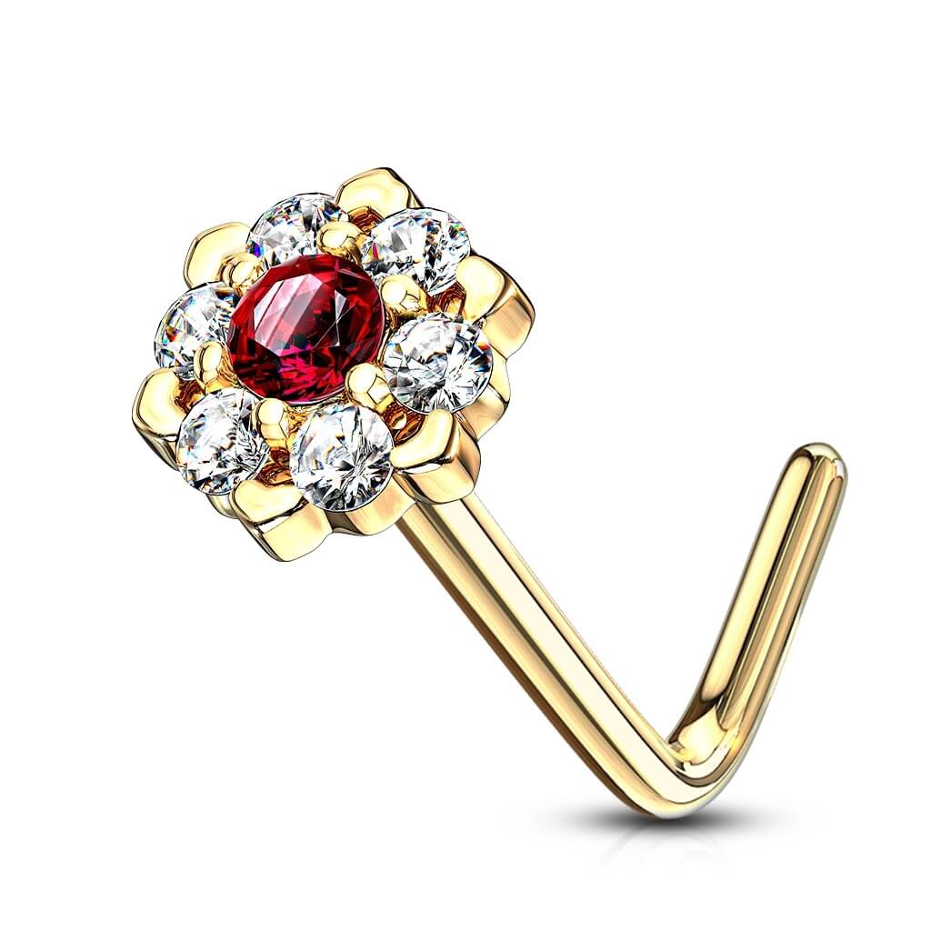 Or 14kt Nez En Forme de L Fleur Zircone