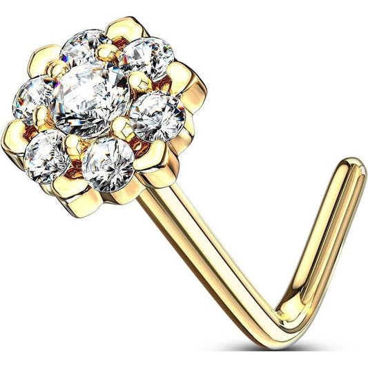 Or 14kt Nez En Forme de L Fleur Zircone