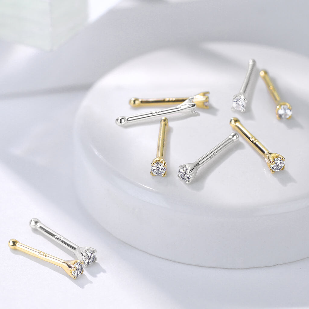 Solid Gold 14 Carat Nose Stud Zirconia rim