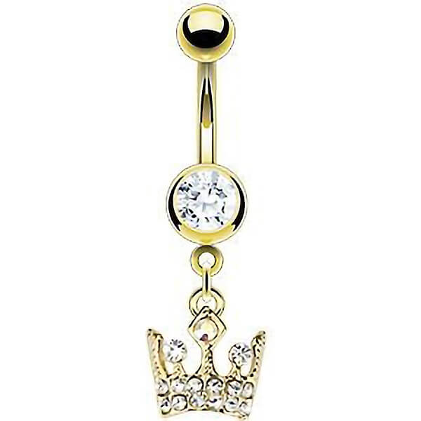 Piercing Nombril Pendentif Couronne Zircone Gold