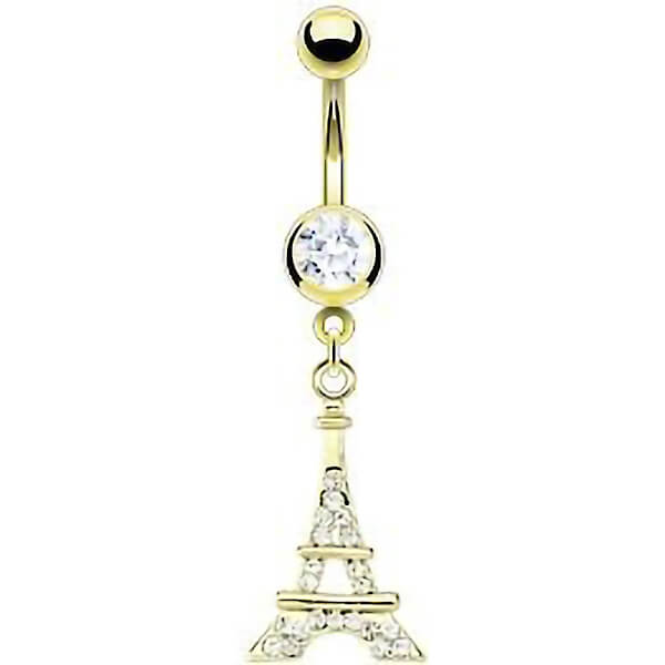 Piercing Ombelico Pendente Torre Eiffel zirconia e oro