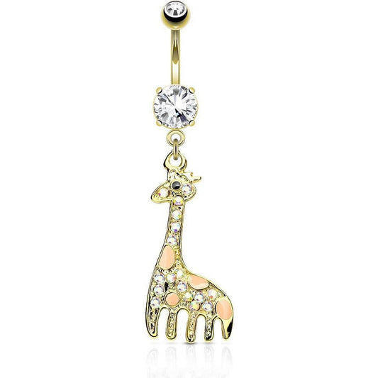 Belly Button Piercing Giraffe dangle Zirconia Gold