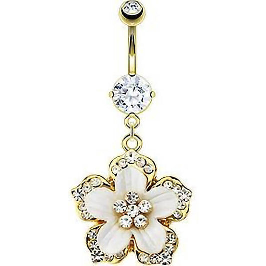 Piercing Nombril Pendentif Fleur Zircone Or