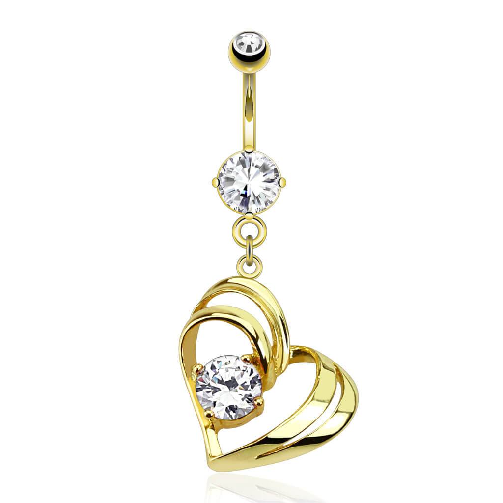 Belly Button Piercing Heart dangle Zirconia Gold