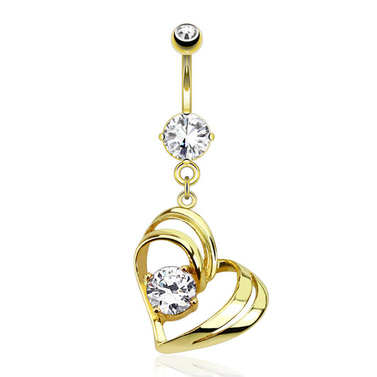 Belly Button Piercing Heart dangle Zirconia Gold