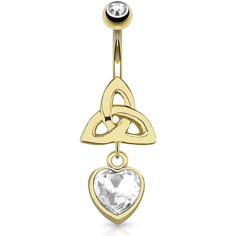 Piercing Nombril Pendentif Triquetra Cœur Zircone Or