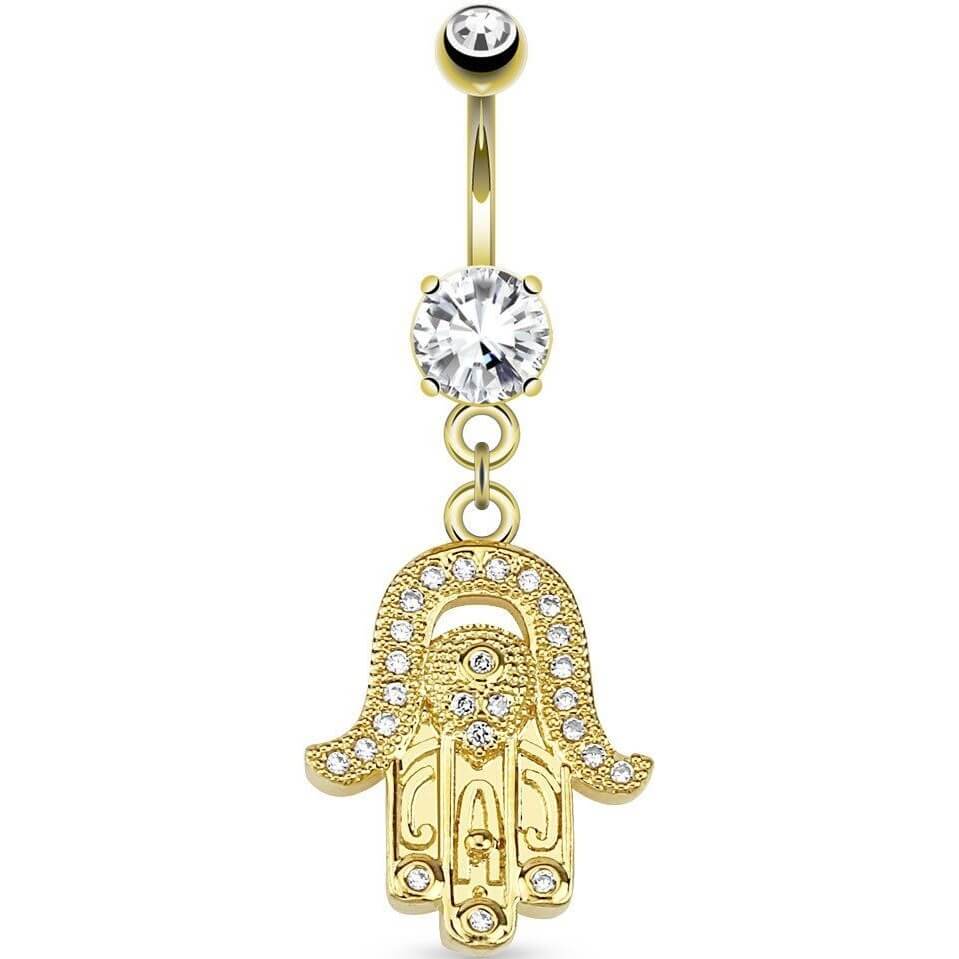 Piercing Nombril Pendentif Main De Hamsa Zircone Or