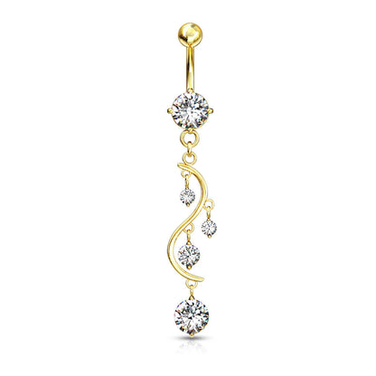 Piercing Nombril Pendentif Zircone Or