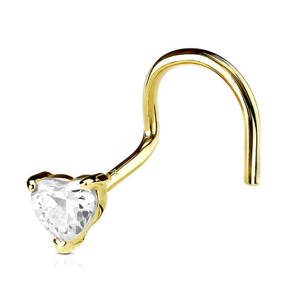 Oro 14kt Nariz Screw Circonita Corazón