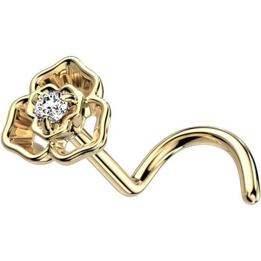 Oro 14kt Nariz Screw Circonita Flor