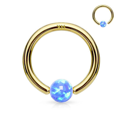 Oro 14 kt Anello Piercing Opale a sfera  Perla Prigioniera