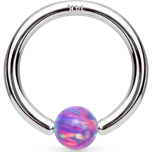 Złoto 585 kółko z kulką opal zapięcie captive bead