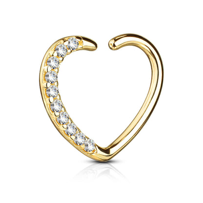 Oro 14 kt Anello Piercing  Cuore di zirconi Pieghevole