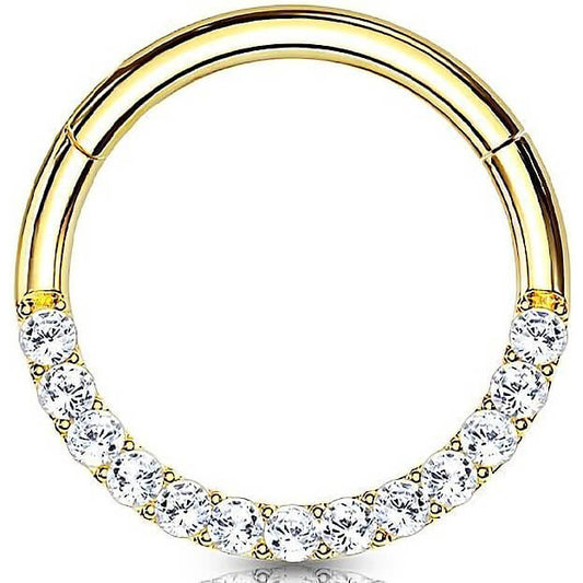 Oro 14 kt Anello Piercing Zircone Clicker