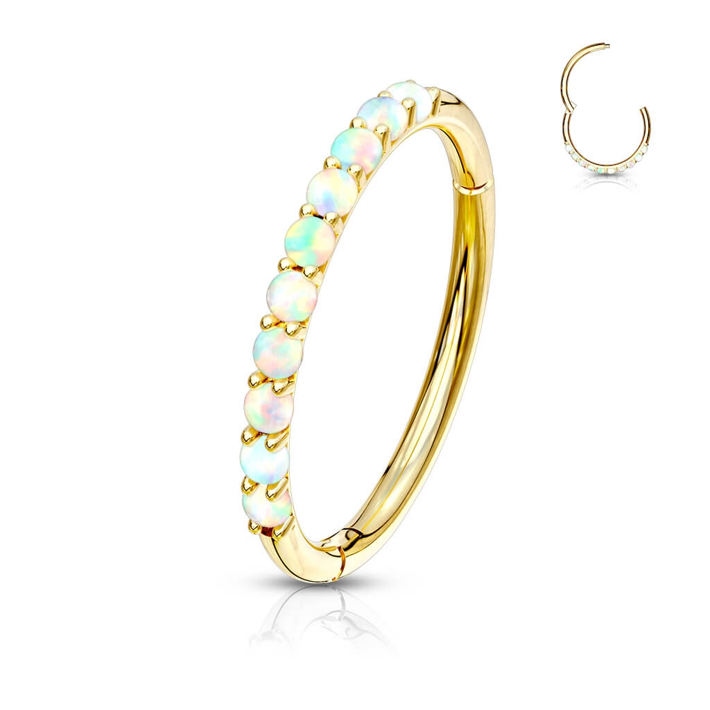 Solid Gold 14 Carat Ring Opal Clicker