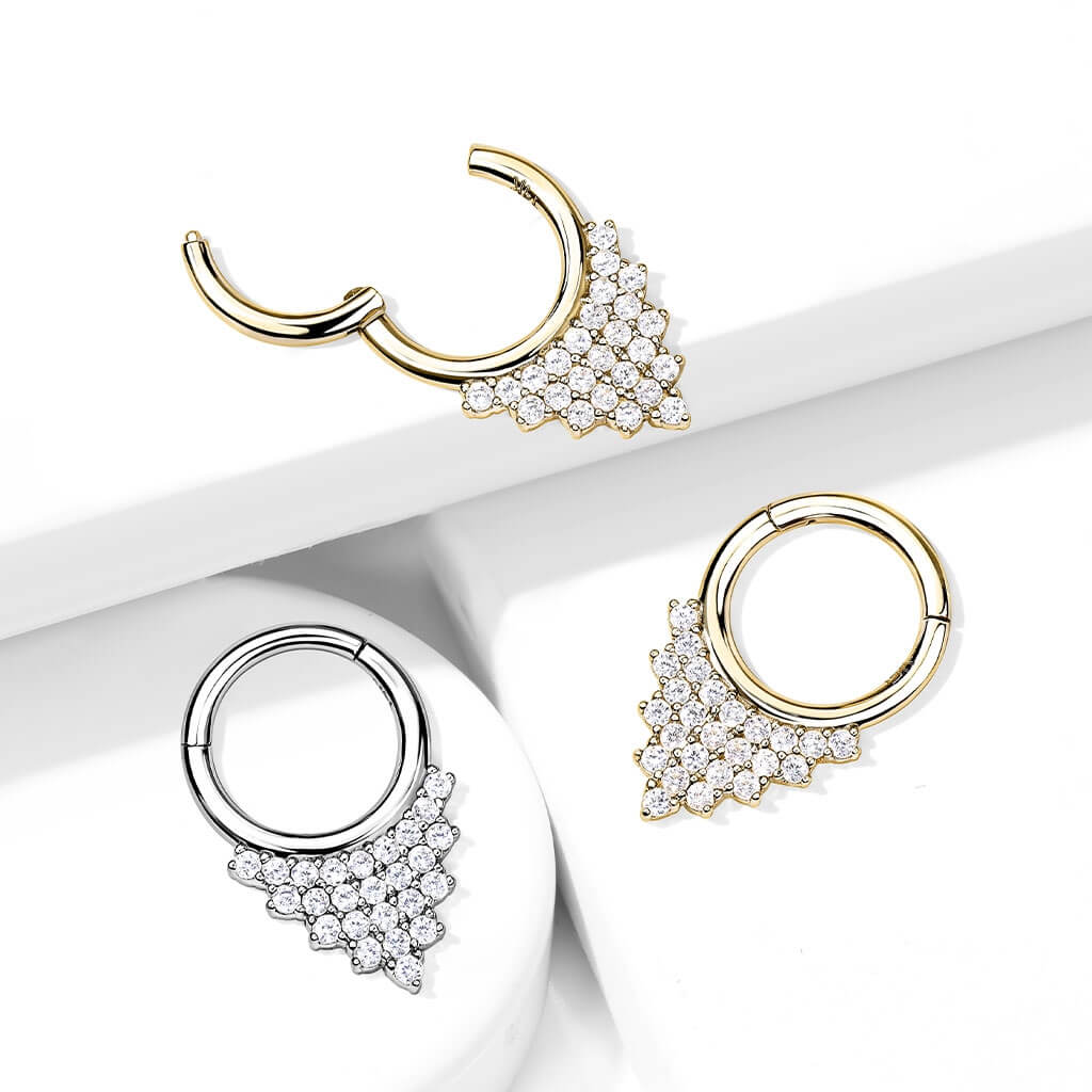 Oro 14kt Septum Piercing Circonita Triángulo Clicker