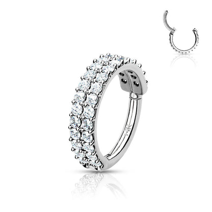 Oro 14 kt Anello Piercing Zirconi in 2 file Clicker