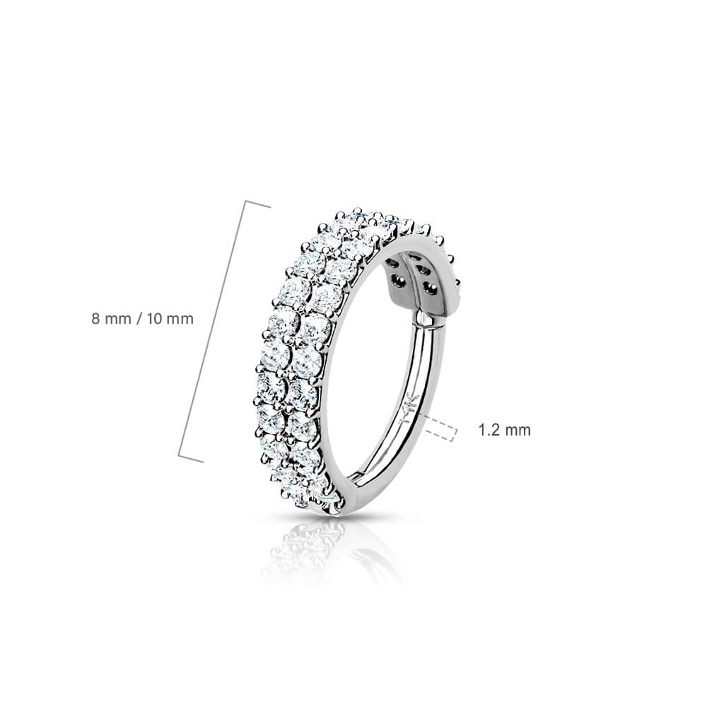 Oro 14 kt Anello Piercing Zirconi in 2 file Clicker