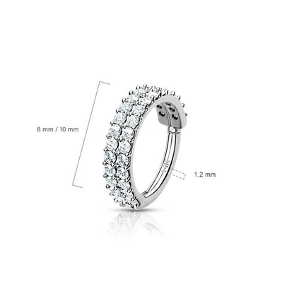 Oro 14 kt Anello Piercing Zirconi in 2 file Clicker